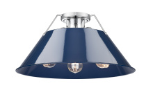 Golden 3306-3FM CH-NVY - Yep by Golden Lighting Orwell 3-light Flush Mount in Chrome and Navy Blue shade